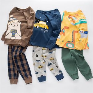 새로운 아기 키즈 잠옷은 코튼 소년 잠옷을 세트합니다. 잠옷 잠옷 긴 소매 Pijamas 탑스 바지 2pcs 의류 LJ201216