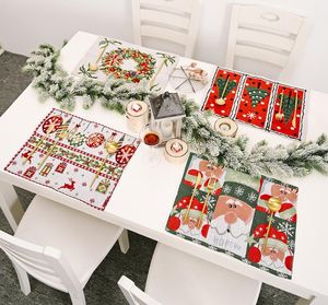 Mutfak Masa Dekorasyon SN3499 Yemek için Yıkanabilir Tablo Yeri Mats Kış Tatil Placemat Noel Noel Baba Isıya Dayanıklı
