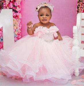 Blush Rosa 2022 Beaded Flower Girl Dresses Ball Gown Baby Girl Photo Shoot Toddler Gowns Klädsel Födelsedag Bröllop Gästklänning