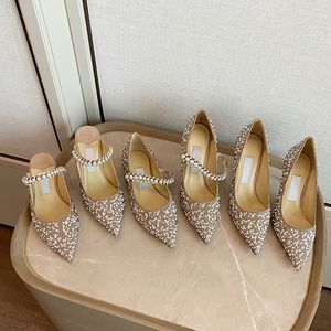 Best selling free shipping 6.5cm 8.5cm high heels leather pointed pearl diamond high heels flat shoes leather wedding party shoes size 35-40