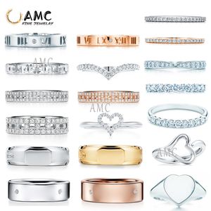 Classic brand ring 925 sterling silver with engraved rhinestone fashion and elegant jewelry plain ring simple ins ring