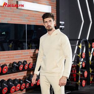 Spor Giyim Roegadyn İlkbahar Sonbahar erkek Kazak Kas Spor Hoodies Üst Açık Spor Siyah Kırmızı Beyaz Uzun Kollu Rahat Hoodie Erkekler