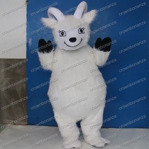 Halloween-Maskottchen-Kostüm mit Schaffell, Plüsch, weiße Ziege, hochwertige Cartoon-Charakter-Outfits, Erwachsenengröße, Weihnachten, Karneval, Geburtstag, Party, Outdoor-Outfit