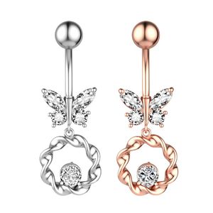 Rose Gold Silver Färg Dangle Butterfly Navel Piercing Bell Knapp Ringar Kirurgiskt Rostfritt Stål För Kvinnor Mode Sommar Beach Party Smycken