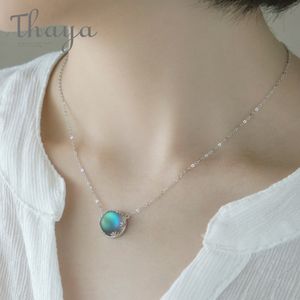 Thaya 45cm Crystal Gemstone s925 Silver Aurora Necklace Halo Scale Light Forest Women Pendant Necklace for Girl Elegant Jewelry Q0531