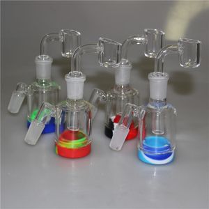 Hookah Glass Ash Catcher with colors silicone container straight glass bong water pipe oil rig for smoking pipes