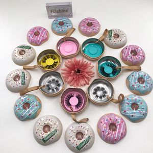 8 Teile/los Donuts Wimpern Verpackung Box Nette Dramatische 3D Nerz Wimpern Fall Individuelles Label LOGO Großhandel Günstige Heißer Verkauf Lash boxen