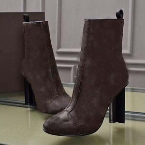 2021-New Women Luxury High Heeled Martin Stövlar Vinter Grov Heel Desert Boots 100% Real Leather High Heel Boots Storlek 35-42