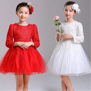 Winter Dress For Girl Long Sleeve White Baptism Dresses Kids Ball Gown Wedding Party Clothes Princess Costume Kids 20211222 H1