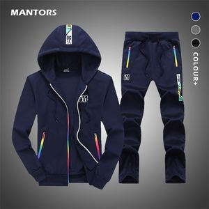 Märke Män Hoodies Tracksuit Hooded Sweatshirt Mäns uppsättning Höst Vinter Två Pieces Set Jacka + Byxor Sportkläder Rainbow Suit 201109