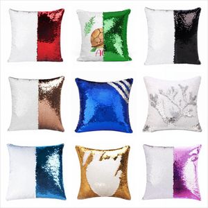 Sequins Mermaid Pillow Case Sublimation Kuddehölje 40x40cm Hot Transfer Printing DIY Dekorativ Soffa Kuddar