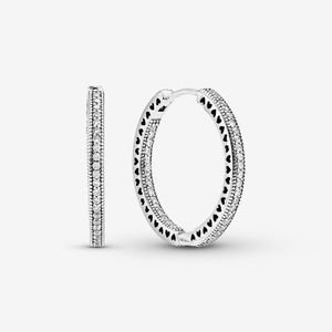 100 ٪ أصيلة 925 sterling Silver Sparkle and Hearts Hoop أقراط الموضة إكسسوارات مجوهرات مشاركة الزفاف