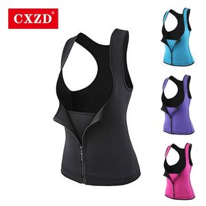 CXZD Donne Neoprene Sauna Sudore Vita Trainer Gilet con Cerniera per la Perdita di Peso Palestra Allenamento Body Shaper Canotta Camicia LJ201210