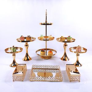 Other Bakeware 7-8pcs Crystal Metal Cake Stand Set Acrylic Mirror Cupcake Decorations Dessert Pedestal Wedding Party Display Tray