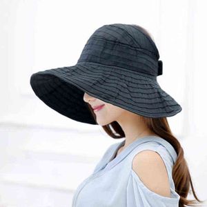 Plaj visor güneş şapka at kuyruğu sarılmış katlanabilir kız şapka kadın saçak genişliği güneş koruma UPF50 + moda eğlence şapka kadın yaz G220301