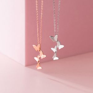 Real 925 Sterling Silver Butterfly Hänge Halsband Delikat Fjärilar Halsband Fina Smycken För Kvinnor Q0531