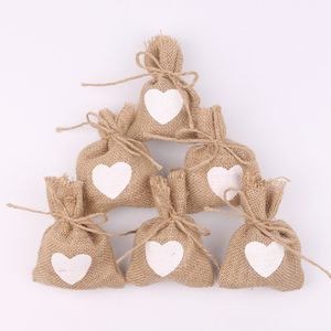 Natural jute Drawstring party gift bags love design Gift real natural linen package bags Gift Pouch sack Burlap cloth bags