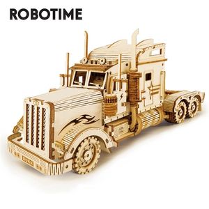 Robotime 1:40 286 sztuk Klasyczne DIY Ruchome 3D Ameryka Ciężki ciężarówka Drewniana Puzzle Gry Montaż Zabawki Prezent dla dzieci Dorosły MC502 201218