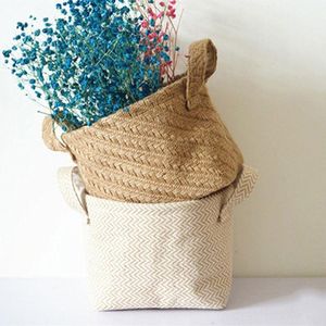 Storage Bags Multifunction Braided Jute Cloth Basket Flowerpot Cotton And Linen Blended Desktop Box Garden Decor1