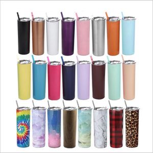 Tumbler Skinny Tumblers Rostfritt Stål Vattenflaska Bilkoppar Med Lockstråar Dubbel Vakuum Kaffe Kopp Vinglasögon Drinkware 20oz B7683