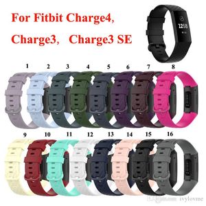 Nyaste mode smart silikonband för Fitbit Charge 4 Ersättningsarmband Armband Justerbart för Fitbit Charge 3 3 SE 100st