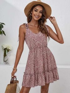 Knot Shoulder Ruffle Hem Leopard Dress SHE