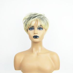 黒と白の女性のための混合色の合成のかつらのシミュレーションの人間の髪の短いかつらのヘアピースPelucas de Cabello Natural Corto K57