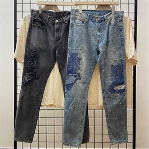 Jeans masculinos insím miles de moda heavy indústria elétrica bordado flor ardente trendsetter solto calça casual calça jeans