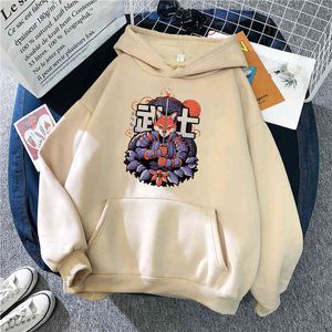 Fox Animal Print Man Fleece Sweatshirt Oversize Vintage Casual Hoodie Sweatshirts Male Harajuku Fashion Hip Hop Anime Hoodies H1227