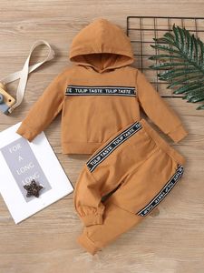 Erkek bebek sloganı bant kazak sweatpants set