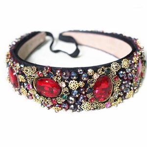 Wholesale red wedding bands for sale - Group buy Hair Clips Barrettes Limited Edition Luxury Baroque Crown Full Red Rhinestone Handmade Bands Crystal Velvet Wide Headband Wedding Jewelry