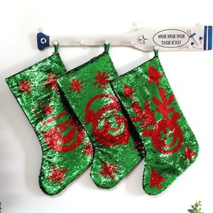 Cekins skarpetki Odwrotne świąteczne dekoracyjne skarpetki Skarpetki świąteczne prezent na cukierki magazynowe pończochy choinki ozdobne ozdoby hurtowe