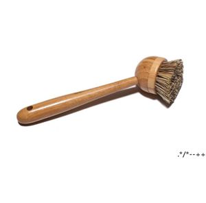 Escova de prato com espessa alça de palma Sisal Prato-pincel parafuso removível cabeça pote-escova cozinha escovas de limpeza RRE13141