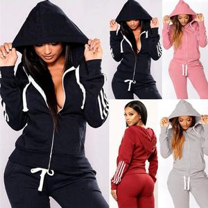 Tuta da donna con cappuccio in due pezzi Completi sportivi Giacca manica lunga + leggings Abbigliamento invernale Tuta da jogging Abbigliamento sportivo casual ZYY264