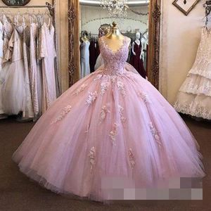 Różowy Prom Quinceanera Dresses Sheer Neck 2020 Vestidos de Festia Ball Suknia Słodkie 16 Sukienka Formalne Suknie Graduation