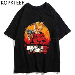 Anime T-shirts Trigun Typhoon Lustige Cartoon Print Mode Männer Frauen T Shirt Kurzarm Oansatz Vintage T-shirt Ullzang Top Tees y220208