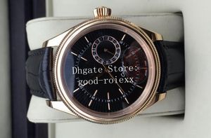 Kryształowe zegarki Mężczyźni Rose Gold Automatyczne 2813 Zegarek Męskie Cellini 50525 Skóra 50515 Moonphase Display Crystal Date Date Moon Black Wristwatches