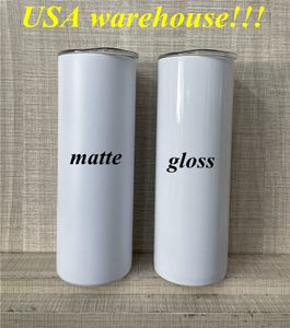 lokalt lager!!!sublimation matt rak tumbler glans tumbler 20oz matt skinny tumblers rostfritt stål slim kopp vakuumisolerad resemugg bästa present