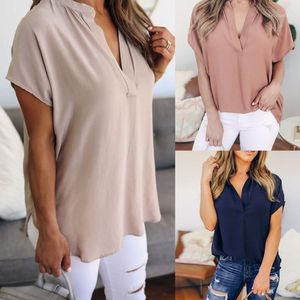 Moda Kadınlar Bluz Bayanlar Yaz Şifon Kısa Kollu Rahat Gömlek Çalışma Ofisi Blusas Mujer De Moda için Bluz Tops 2019 Yeni1