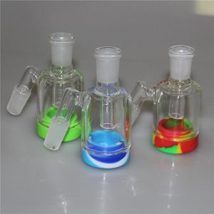 Hookah Glass Ash Catcher Bowl med kvinnlig hane 14mm 18mm Joint Tjock Glass Ashcatcher Dab Rigs Water Beaker Bongs Silikonbehållare