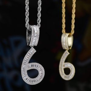 0-9 Baguette Number Pendant Necklace Charm For Men Gold Silver Rosegold Color Cubic Zircon Hip Hop Jewelry Gift