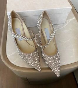 Sandals Luxurious Brand Baily Party Wedding Bridal Dress Shoes Pearls Crystal-embellished Gladiator Sandals Suede Pumps Point Toes Stiletto Heels EU35-42