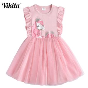 Vikita Brand Girls Unicorn Летние платья Детские блестки TUTU Платье Детские Флейс Рукав Хлопок Frocks Детская Девушка Принцесса Одежда LJ200923