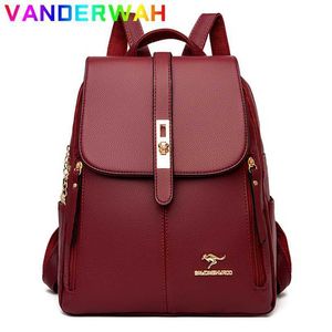 Leather Genuine Brand Backpack Women High Quality Female Back Pack for Girls School Bags Travel Bagpack Ladies Bookbag Rucksack 202211