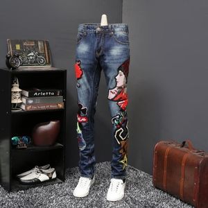 Eólico personalidade beleza bordado jeans masculino bordado flocando auto-cultivo diretamente canister longo calça jeans homme 201111