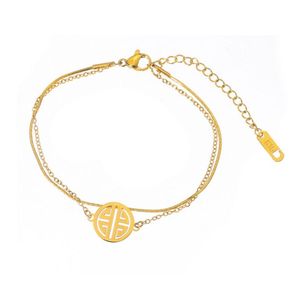 Gold Stainless Steel Anklet Bracelet for Women Lucky transfer round card double layer Summer Foot Chain Beach Barefoot Leg Jewelry Gift