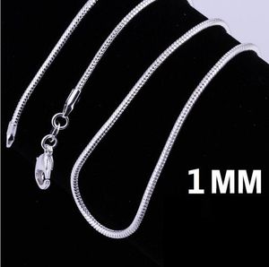 Stora kampanjer! 100 st 925 Sterling Silver Slät Snake Chain Halsband Hummer Spännen Kedja Smycken Storlek 1 mm 16 tum --- 24 tum