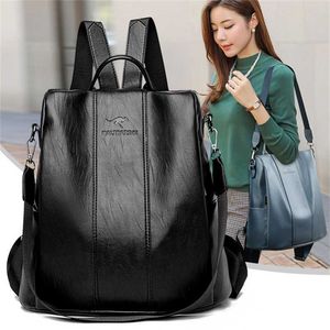 women Anti-theft leather vintage backpack shoulder bag ladies high capacity travel backpack school bags girls mochila feminina 202211