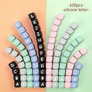 tyry.hu 100pc 캔디 색 실리콘 편지 비즈 아기 Teether 비즈 음식 학년 실리콘 구슬 DIY 아기 젖니가없는 목걸이 12mm Y200730