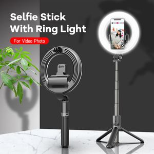 Sem fio Bluetooth Selfie Stick Tripé com 5 '' Anel Light para iPhone iOS Android 4 a 6.2inch telefone extensível Handheld monopé
